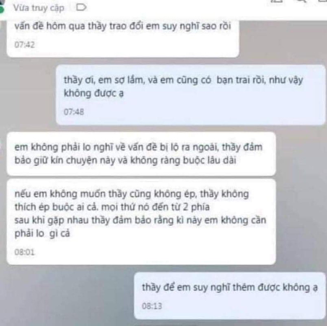 Vụ lộ tin nhắn gợi ý tạo điều kiện qua môn bằng cuộc hẹn tại khách sạn với nữ sinh: Người liên quan chịu trách nhiệm thế nào?-1