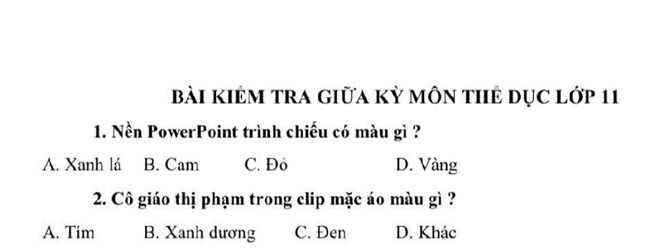 Đề kiểm tra môn thể dục online bỗng xuất hiện hai câu hỏi lạ khiến học sinh đứng hình: Phen này chị Google cũng không cứu nổi-1