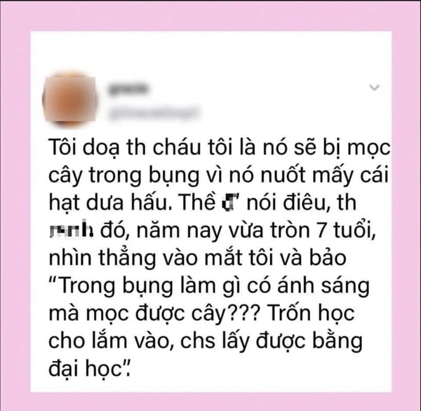 Bị dọa nuốt hạt dưa hấu sẽ mọc cây trong bụng, đứa cháu 7 tuổi phản bác lại 1 câu chẳng khác nào bóc phốt khiến cô đỏ mặt tía tai-1