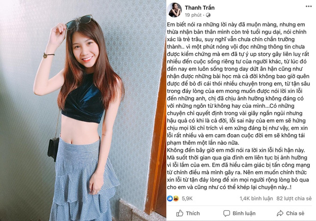 Phía Thanh Trần khẳng định không có thuyết âm mưu nào đứng sau status xin lỗi, hé lộ mối quan hệ với những bên dính vào drama trà xanh-1