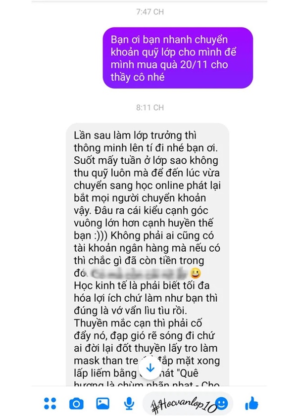 Nhắc nhở nam sinh đóng tiền quà 20/11 cho giáo viên, lớp trưởng tái mặt nhận về 1 dòng tin nhắn-1