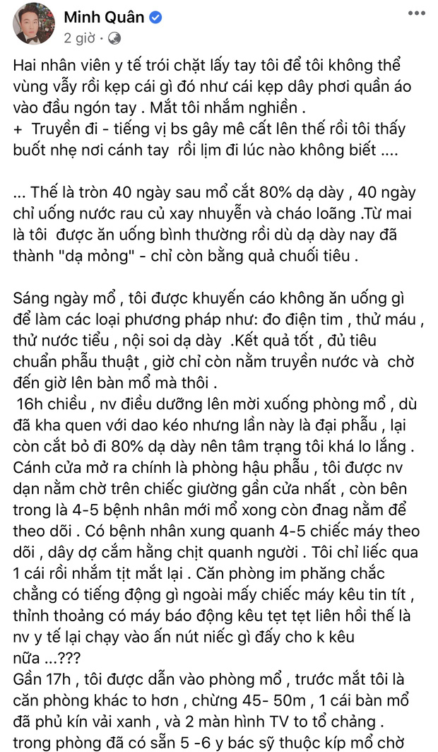 Minh Quân gây sốc khi đăng cận cảnh dạ dày bị cắt bỏ tới 80%, tiết lộ sụt hơn 10kg sau 40 ngày phẫu thuật-1