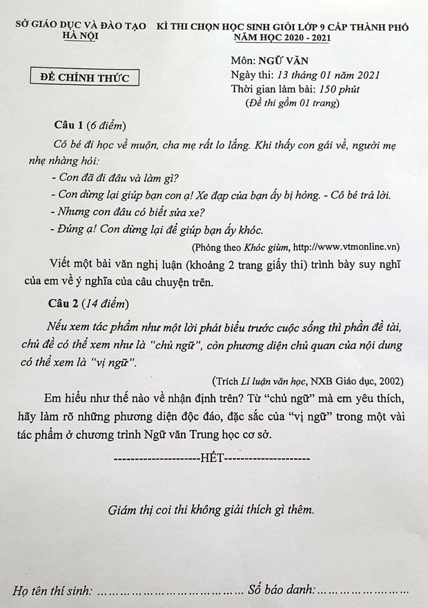 Đề Văn thi HSG lớp 9 gây choáng vì độ khó: Đọc xong ai cũng hiểu nhưng để phân tích ra hết cái thâm thuý thì thôi rồi-1