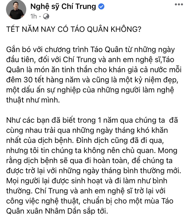 NS. Chí Trung chính thức xác nhận đang cùng dàn nghệ sĩ chuẩn bị cho Táo Quân 2022!-2