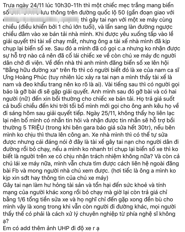 Bị tố gây tai nạn rồi bỏ trốn, Ưng Hoàng Phúc có động thái chính thức nhưng thái độ đặc biệt gây tranh cãi-2