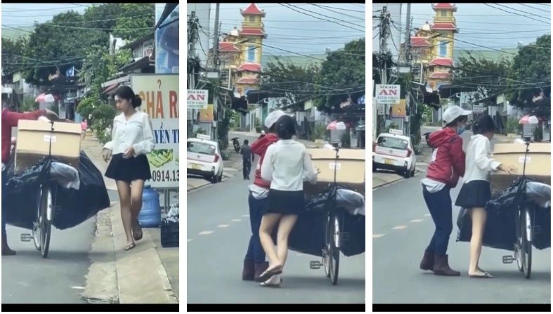 Khoảnh khắc cô gái chạy ra đường đón mẹ đi thu lượm ve chai về gây bão MXH Việt-1