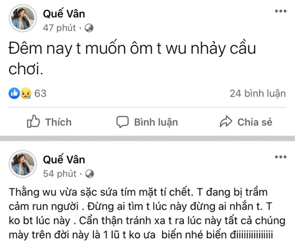 Sốc: Quế Vân gây hoang mang tột độ với status muốn ôm con nhảy cầu, ẩn ý bị ai đó lợi dụng cùng loạt động thái tiêu cực-2