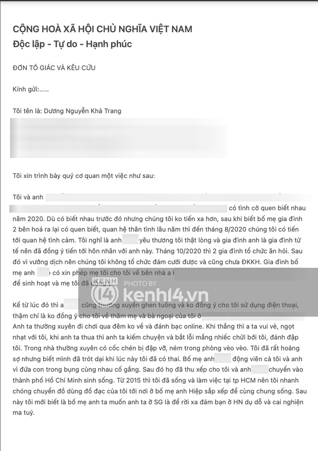 Phía Khả Trang lên tiếng, cung cấp bằng chứng và đơn tố giác tường tận chuyện bị chồng giam lỏng, bạo hành dã man-1