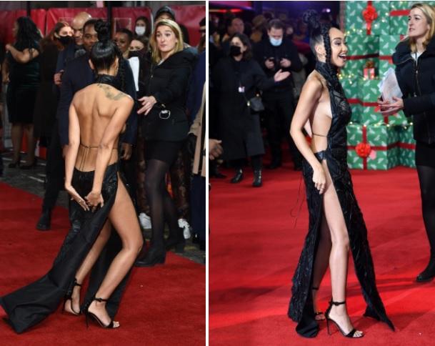 Nữ ca sĩ che chắn khổ sở trên thảm đỏ vì váy hở tứ bề-2