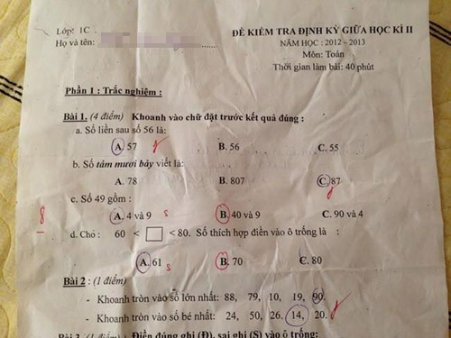 Hỏi Số 49 gồm..., học trò ra kết quả 4 và 9 nhưng bị gạch sai, xem lời giải mới thấy Toán lớp 1 phức tạp cỡ nào!-1