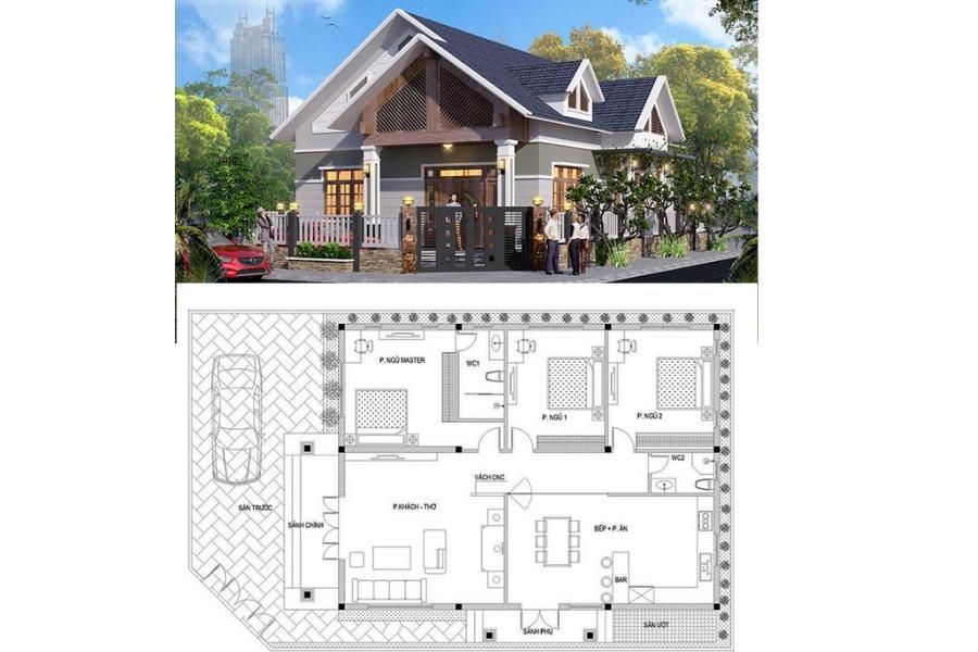 Nhà mái thái 1 tầng 3 phòng ngủ tiện nghi cho nhà đông người được xây nhiều-2