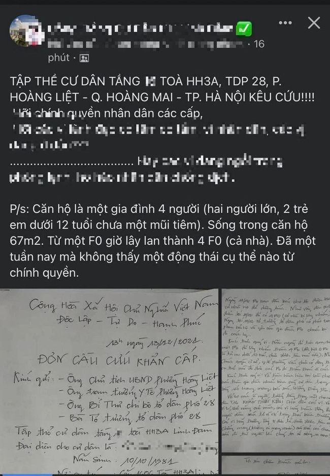 Hà Nội: Một gia đình ở chung cư HH Linh Đàm có 4 F0 nhưng đã 5 ngày không được đưa đi cách ly, cư dân cầu cứu chính quyền-1