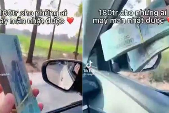 Đoạn clip nam thanh niên ngồi ô tô thả 180 triệu xuống đường cho người may mắn bị chỉ trích câu like
