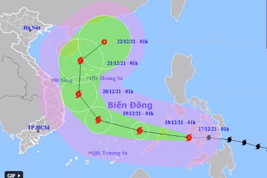 Bão Rai giật cấp 17 lao 20-25 km/giờ vào Biển Đông