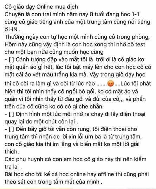 Quay và đăng clip cô giáo tiếng Anh không mặc quần áo lúc dạy online lên mạng: Phụ huynh có thể bị xử lý theo pháp luật-1