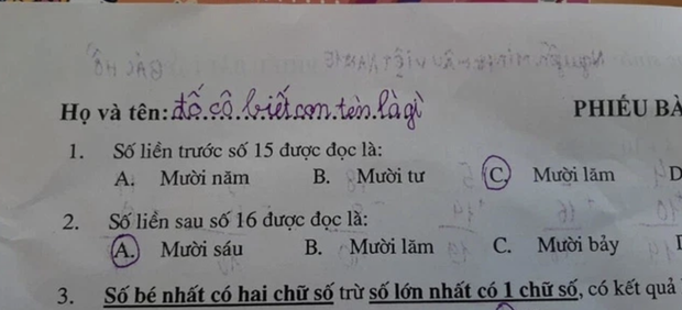 Cậu bé ghi đúng 7 chữ vào ô họ và tên, cô giáo đọc xong hạn hán lời, chỉ biết chịu thua trước độ lầy của học sinh-1