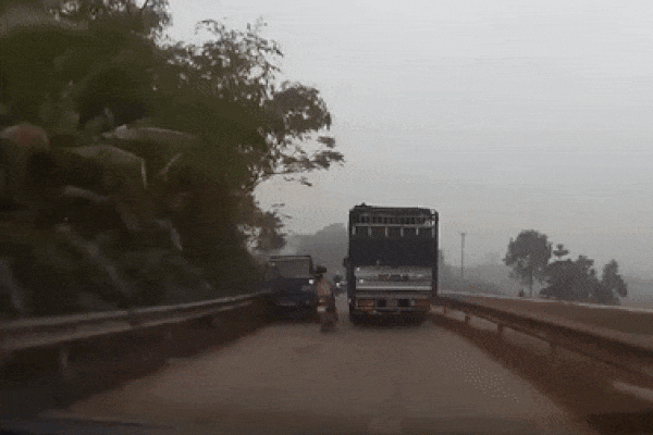 Bị xe tải đâm văng, người phụ nữ vẫn thoát nạn theo cách khó tin-1