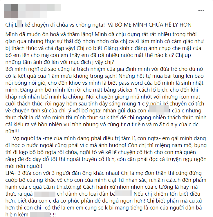 Nữ ca sĩ Vbiz bị tố là tiểu tam, có con với chồng người khác, thách thức khiến chính thất phải điều trị tâm lý-1