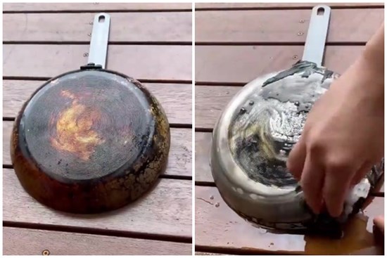 Mẹ ở Mỹ sử dụng 4 nguyên liệu nhà bếp nào cũng có, hô biến 5 phút là sạch chiếc chảo bám đầy dầu mỡ, tại Việt Nam mua chỉ hết 37k