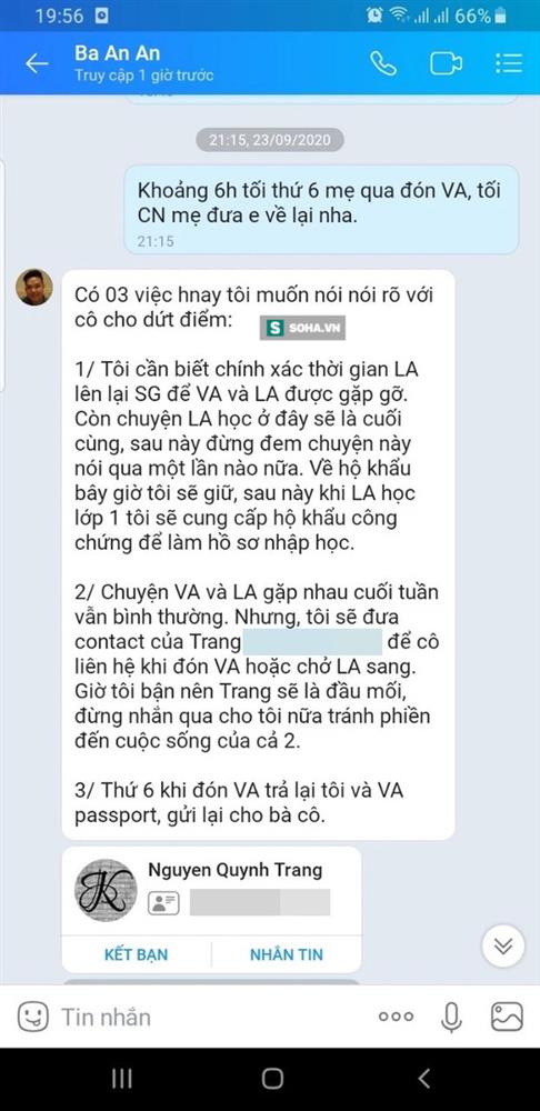 Tin nhắn dứt tình của bố V.A khi mẹ bé xin gặp: Trang sẽ là đầu mối, đừng phiền đến tôi