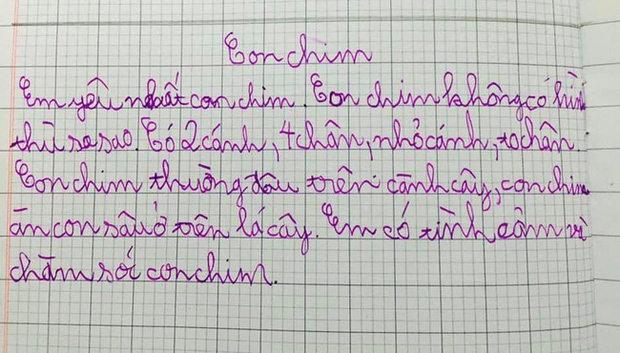 Bài văn lớp 1 tả con chim, viết vài câu mà người lớn phải cười ngất, kiếm mãi không ra con chim nào có hình thù bá đạo như vậy!-1