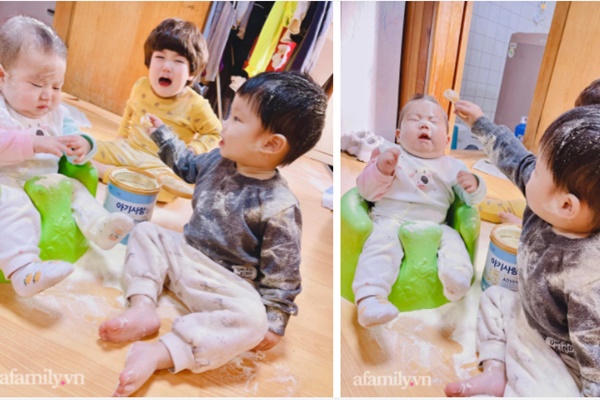 Mẹ nấu cơm ít phút, thấy các con yên ắng lạ thường, chạy lên xem thì thấy y như rằng tan hoang hết cả luôn rồi-1