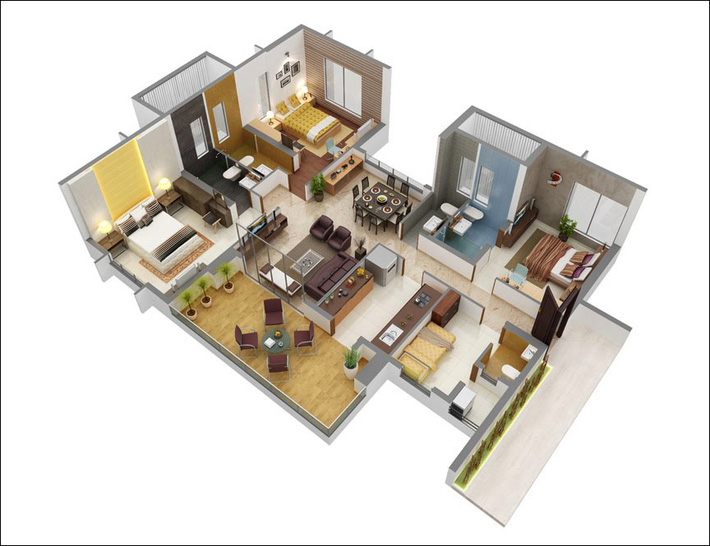 8 mẫu bản vẽ thiết kế căn hộ 3 phòng ngủ siêu thông minh để đáp ứng nhu cầu sinh hoạt của gia đình nhiều thế hệ-2