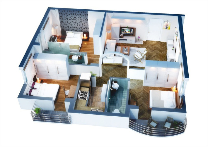 8 mẫu bản vẽ thiết kế căn hộ 3 phòng ngủ siêu thông minh để đáp ứng nhu cầu sinh hoạt của gia đình nhiều thế hệ-4