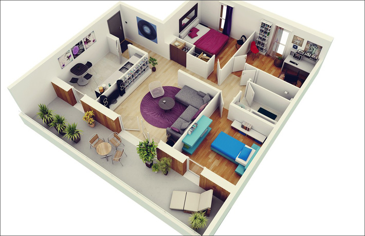 8 mẫu bản vẽ thiết kế căn hộ 3 phòng ngủ siêu thông minh để đáp ứng nhu cầu sinh hoạt của gia đình nhiều thế hệ-9