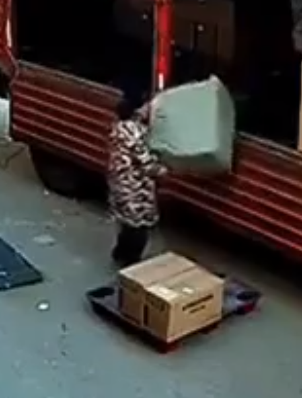 Clip: Kiện hàng bất ngờ nổ tung khi nữ nhân viên vận chuyển vừa đặt xuống đất-1