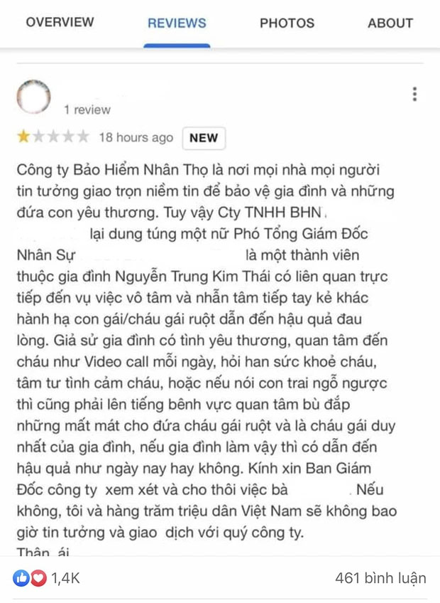 Vụ bé gái 8 tuổi bị dì ghẻ bạo hành: 1 công ty bảo hiểm bỗng dưng bị CĐM khủng bố, đánh giá 1 sao vì có nhân viên là chị gái Nguyễn Kim Trung Thái?-2