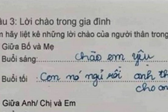 Học sinh lớp 3 viết về đoạn hội thoại của bố mẹ, cô giáo đọc xong ngượng đỏ mặt: Anh chị ơi tem tém lại, cháu nó chưa ngủ!