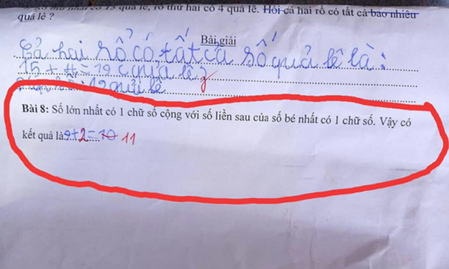 Học trò viết 9 + 1 = 10 nhưng bị giáo viên gạch bỏ, đáp án đưa ra gây tranh cãi: Giải thích được chứng tỏ bạn quá nắm rõ lý thuyết Toán học-1