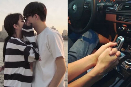 Đang hôn đắm đuối bạn trai trong ô tô, một