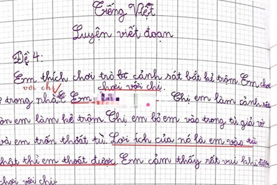 Học trò viết văn kể thích chơi trò cảnh sát bắt kẻ trộm, đọc đến lý do mà ai cũng phải sợ tái mặt