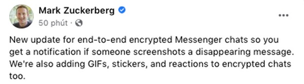 Nóng: Mark Zuckerberg tuyên bố Messenger đã được cập nhật tính năng thông báo khi chụp ảnh màn hình cuộc trò chuyện-1