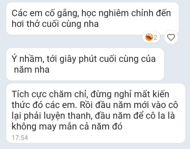 Cuối năm cô giáo nhắn vài dòng nhắc nhở học sinh, vô tình viết sai 1 từ mà cả lớp hốt hoảng: Hãy để chúng em ăn Tết bình yên-1