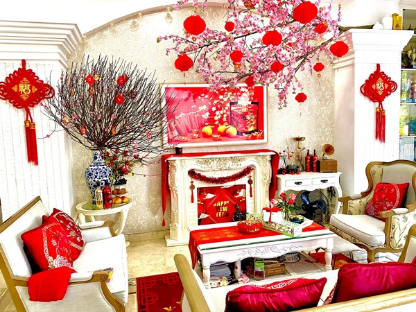 Góc nào nhà Đàm Thu Trang cũng có thể sống ảo, biệt thự hạng sang của Bảo Thy&nbsp;đủ các loại hoa Tết đắt tiền-30