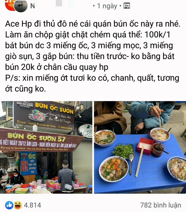 Hàng quán dịch vụ chặt chém” giá sốc ngày đầu năm: Choáng với bán bún ốc 100.000 đồng-2