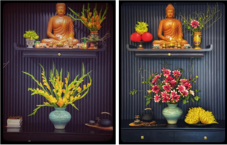 4 mẫu bàn thờ đúng lễ nghi, chuẩn phong thuỷ khiến dân tình trầm trồ: Bày biện khéo hết phần thiên hạ, bảo sao gia chủ đắc sai tài lộc-4