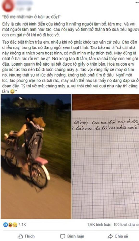 Trêu em được ‘nhặt ở bãi rác’, anh trai xanh mặt khi cô bé để lại thư rồi bỏ đi-1