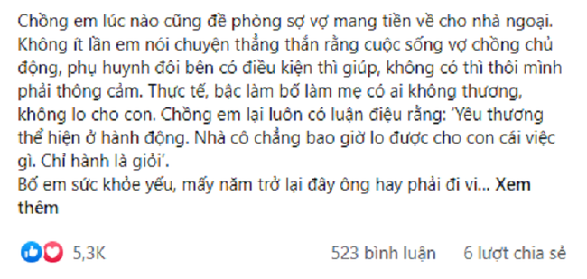 Sợ nhà ngoại vay tiền, chồng vội vàng tẩu tán nhưng nhìn dòng chia sẻ của vợ trên facebook, anh run bắn không thốt thành lời-1