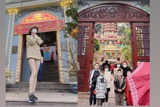Lễ chùa đầu năm, Lệ Quyên diện chiếc quần 