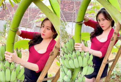 Bà Tưng tiếp tục diện đồ không thể ngắn hơn khi nhổ sắn, cắt chuối, thừa nhận sống ảo nhưng vẫn hút triệu lượt xem-3