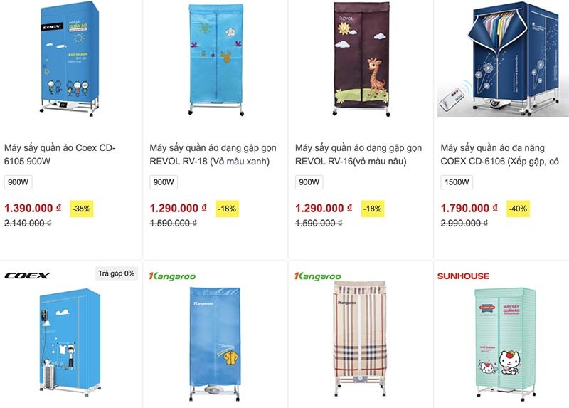 Mùa nồm ẩm, giá tủ sấy quần áo giảm mạnh còn hơn 1 triệu, loại 600 ngàn cháy hàng-1