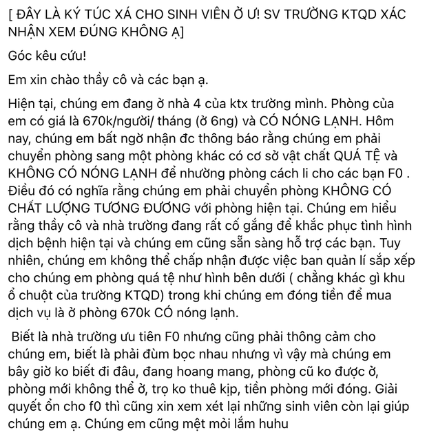 Nữ sinh đóng 670 nghìn nhưng phải nhường phòng cho F0, chuyển đến khu bừa bộn: Trường giải quyết có hợp lý?-1