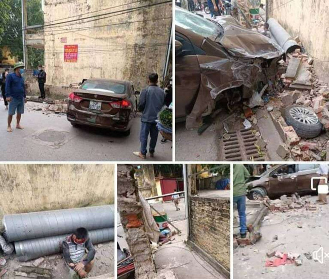 Hà Nội: Tài xế ô tô nghi say rượu đâm sập tường khiến cặp vợ chồng đi xe máy nguy kịch-1