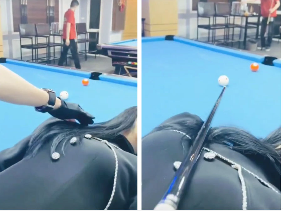 Idol tóp tóp 9,3 triệu followers - Gấm Kami đu trend phản cảm: Nằm trên bàn bi-a, dùng vòng 1 làm điểm kê đánh bóng-2