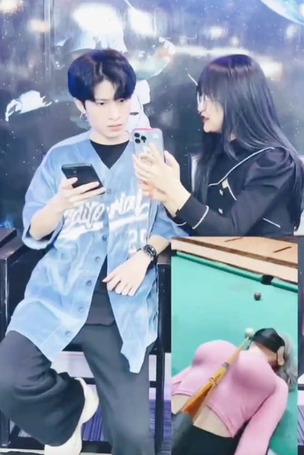 Idol tóp tóp 9,3 triệu followers - Gấm Kami đu trend phản cảm: Nằm trên bàn bi-a, dùng vòng 1 làm điểm kê đánh bóng-1