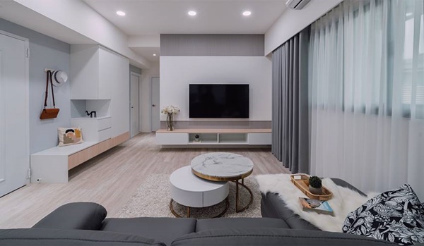 Căn hộ màu xanh lam tao nhã nhẹ nhàng, thiết kế phòng bếp siêu rộng để đãi khách-1